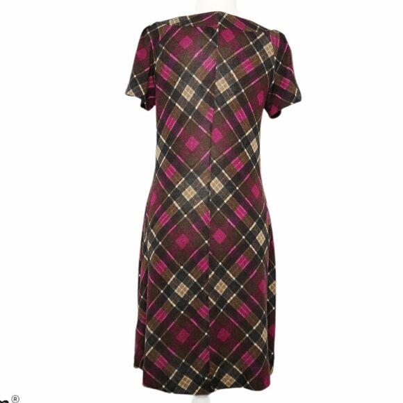 AGB Plaid Pink Brown Black Sheath Dress Crew Neck Short Sleeve Button Women’s 6 - Picture 10 of 13